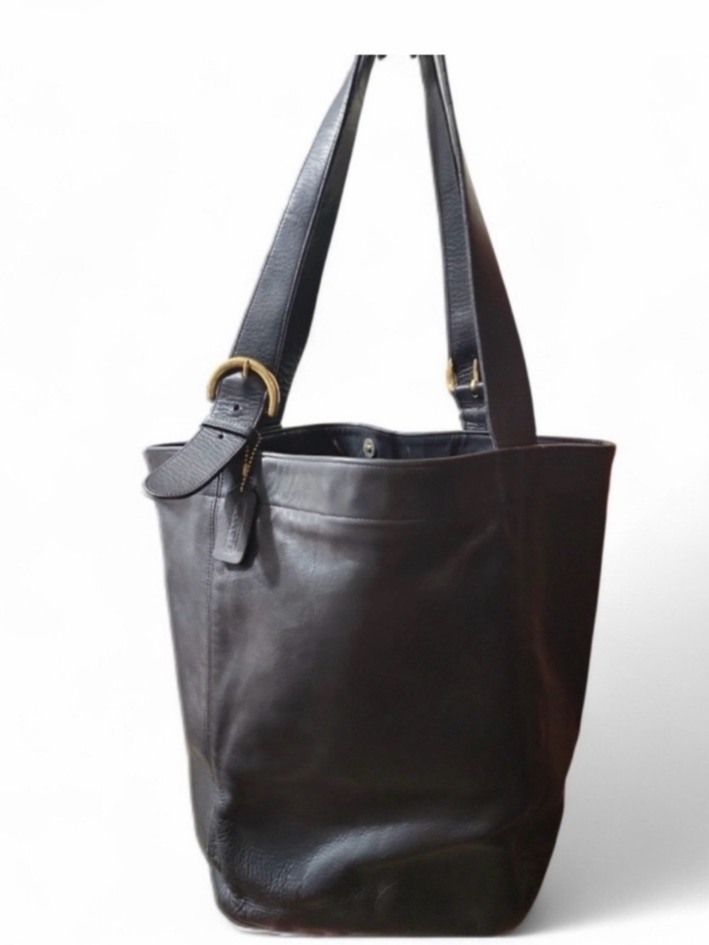 Vintage Coach Black large Leather Tote with Brass Buckle Straps